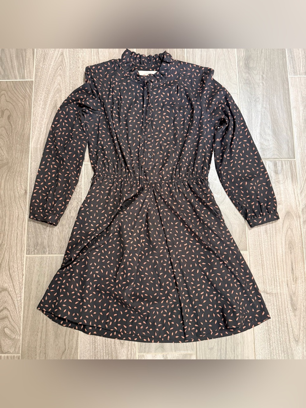 Ann Taylor LOFT Black & Coral Print Dress Size 10